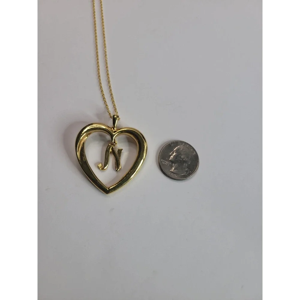 Avon Gold Tone Heart Initial N Pendant Necklace Open Heart Monogram Letter N Cha